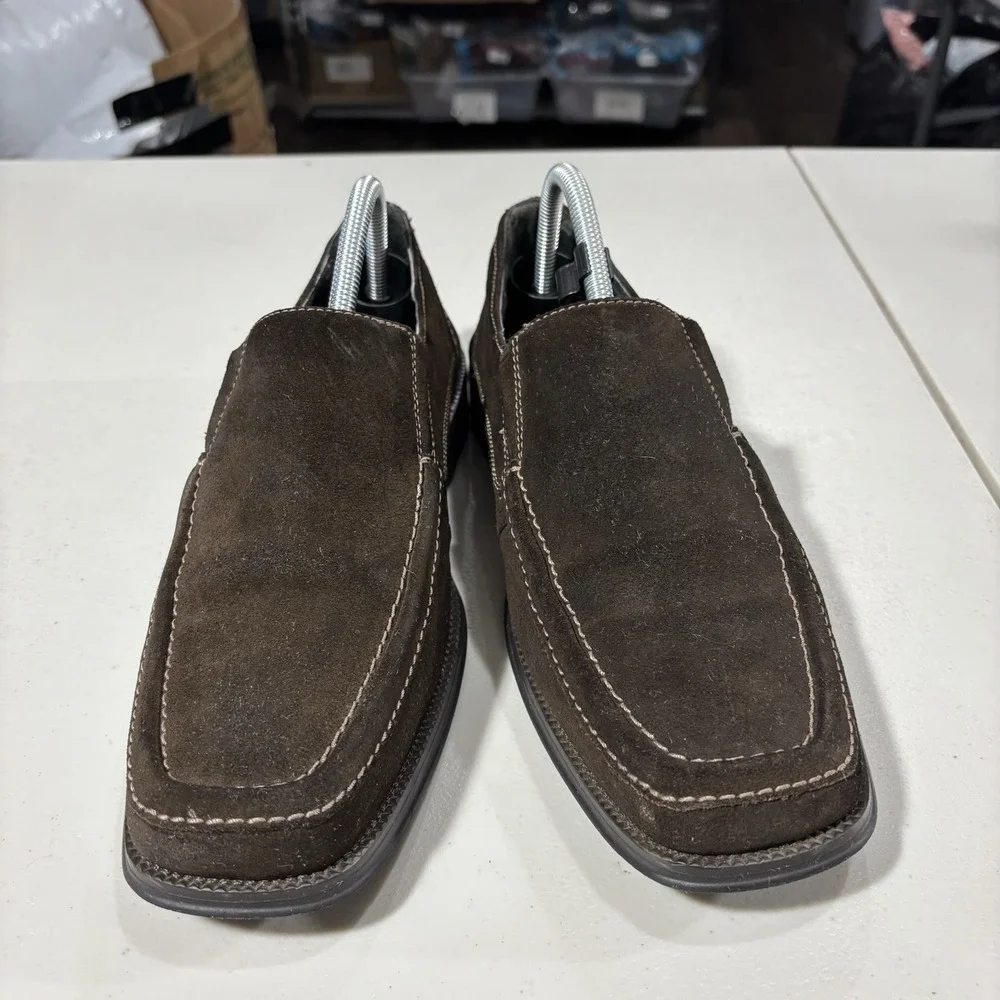 Natha Studio Mens Brown Leather Dress Casual Slip On Loafers 8.5M Suede Preppy